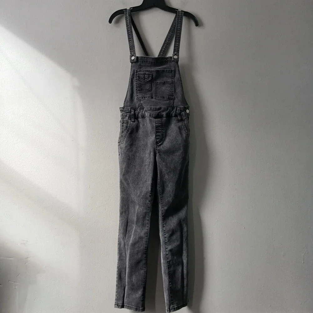 Free People Size 27 Women's Overall Bib Jeans Skinny Leg Adjustable Straps Black